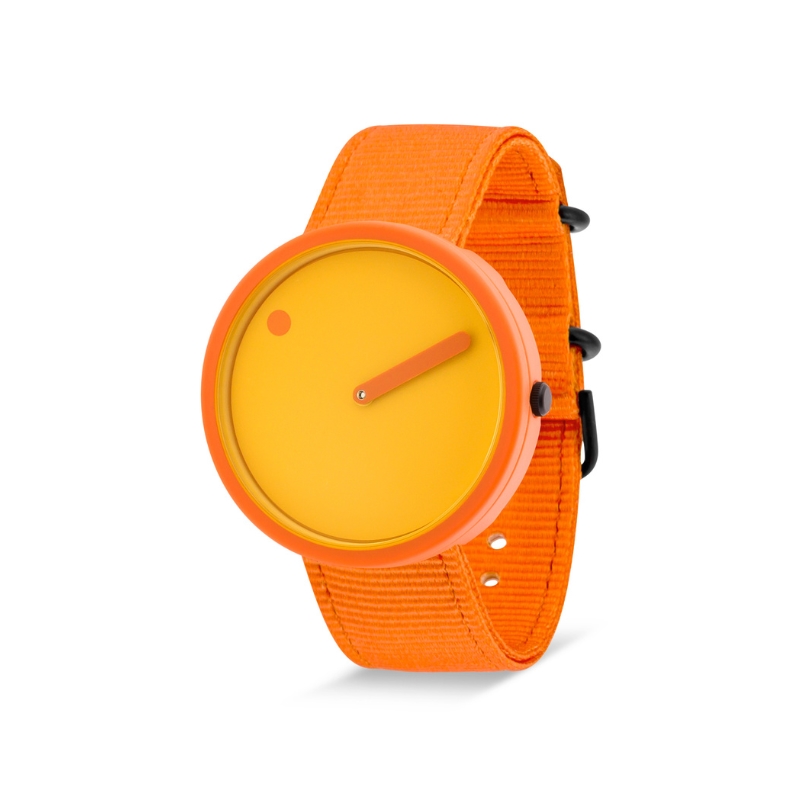 Picto - Gebranntes gelbes Zifferblatt mit gebranntem orangefarbenem Armband - 40 mm